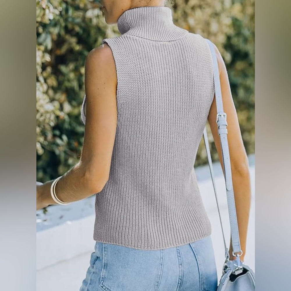 โ๏ธโ๏ธ ๐ก๐ช๐ง Womenโs Sleeveless Sweater Vest Turtleneck Ribbed Knit Tank Top Shell - Picture 2 of 5